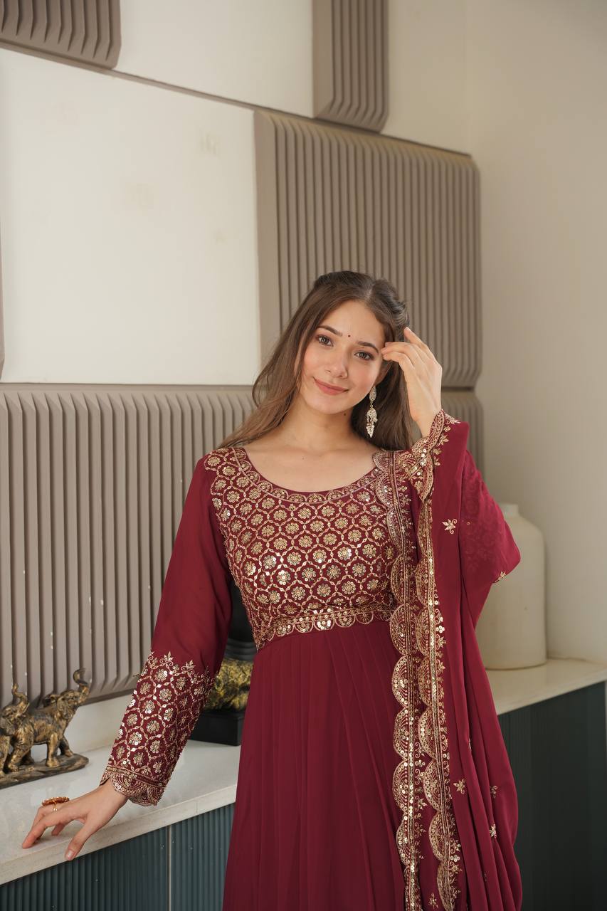 red embroidered Anarkali suit set