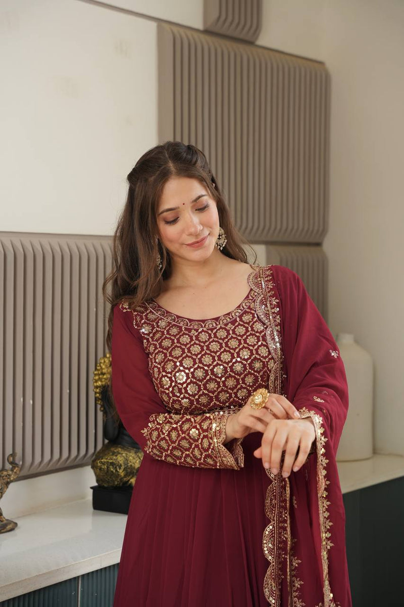 red embroidered Anarkali suit set