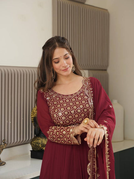 red embroidered Anarkali suit set