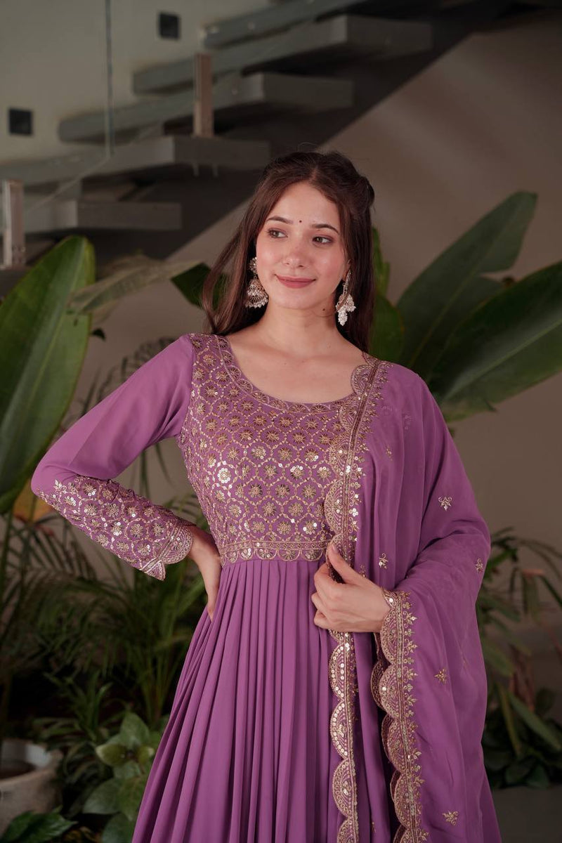 lavender embroidered Anarkali suit set