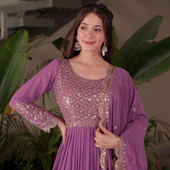 lavender embroidered Anarkali suit set