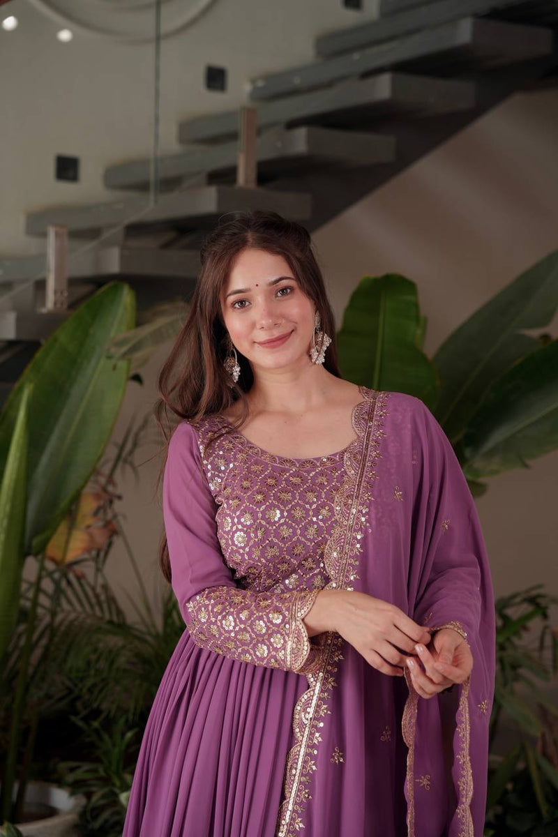 lavender embroidered Anarkali suit set