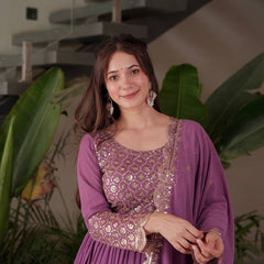 lavender embroidered Anarkali suit set