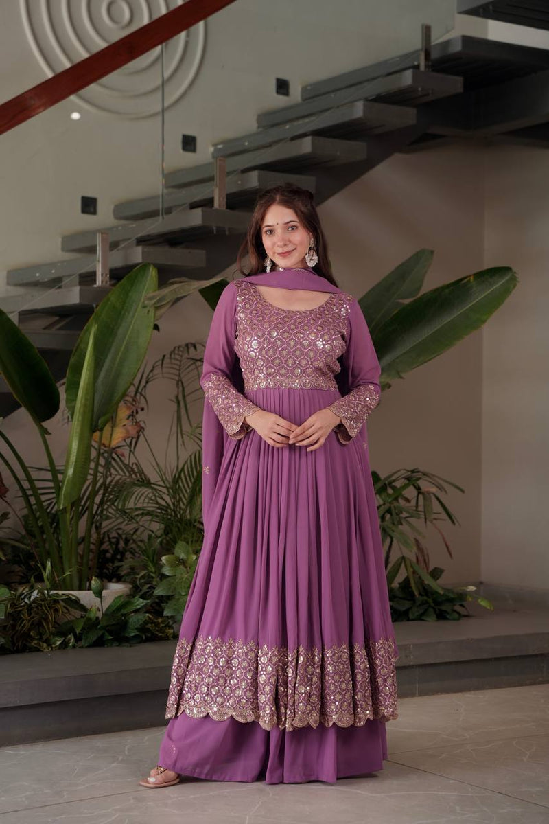 lavender embroidered Anarkali suit set