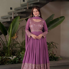 lavender embroidered Anarkali suit set