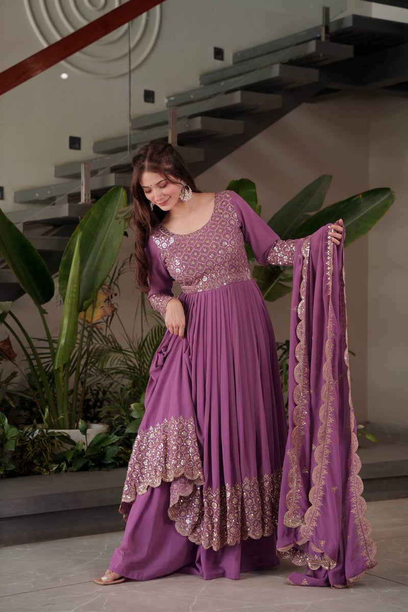 lavender embroidered Anarkali suit set