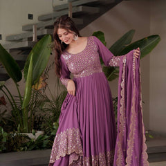 lavender embroidered Anarkali suit set