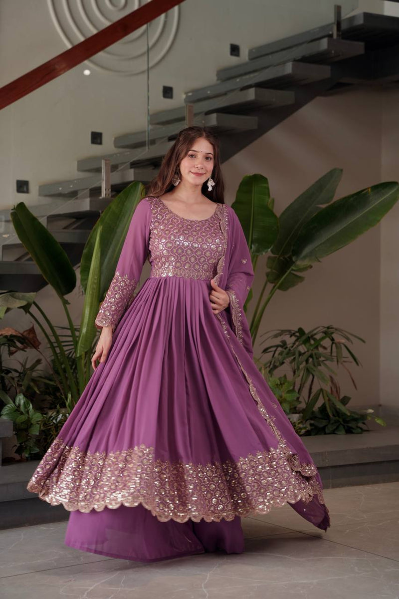 lavender embroidered Anarkali suit set