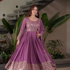 lavender embroidered Anarkali suit set