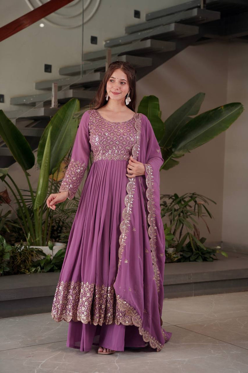 lavender embroidered Anarkali suit set