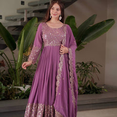 lavender embroidered Anarkali suit set