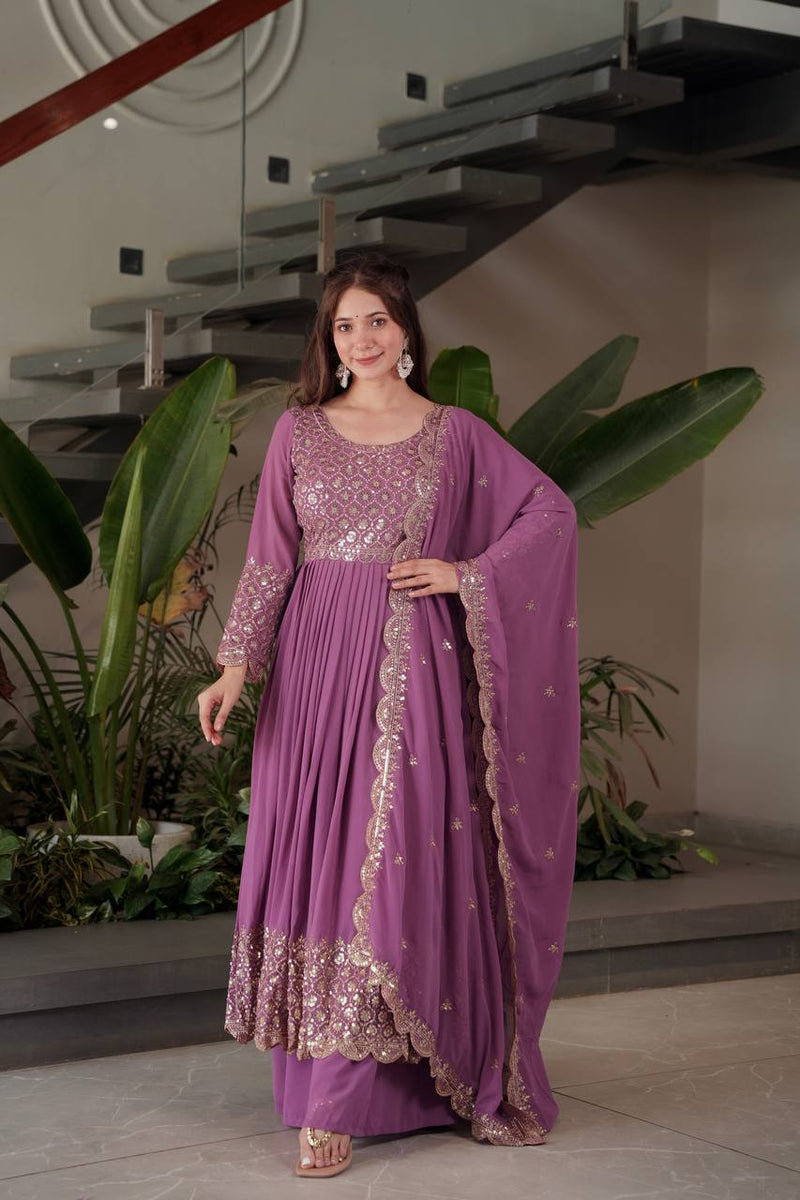 lavender embroidered Anarkali suit set