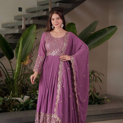 lavender embroidered Anarkali suit set