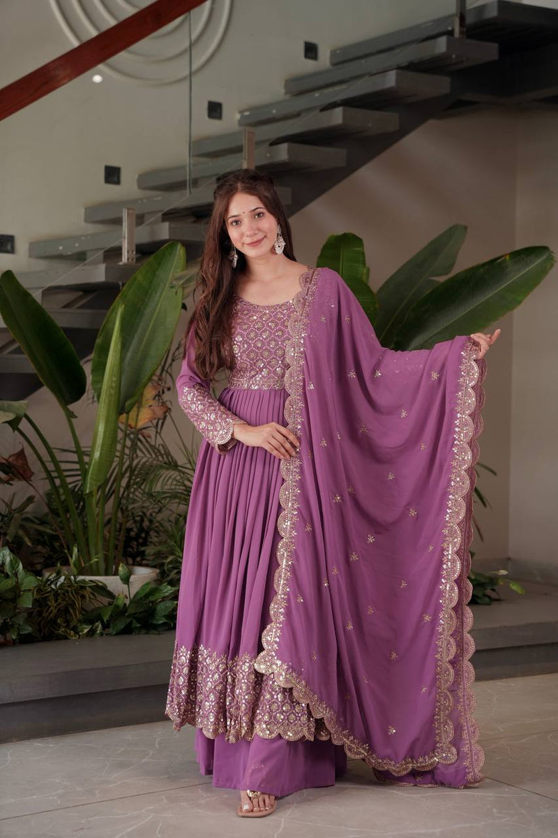 lavender embroidered Anarkali suit set