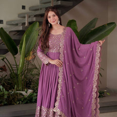 lavender embroidered Anarkali suit set