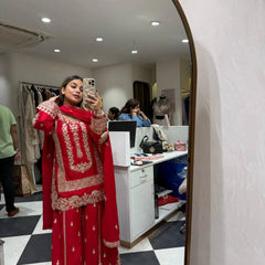 red sharara set amrodary