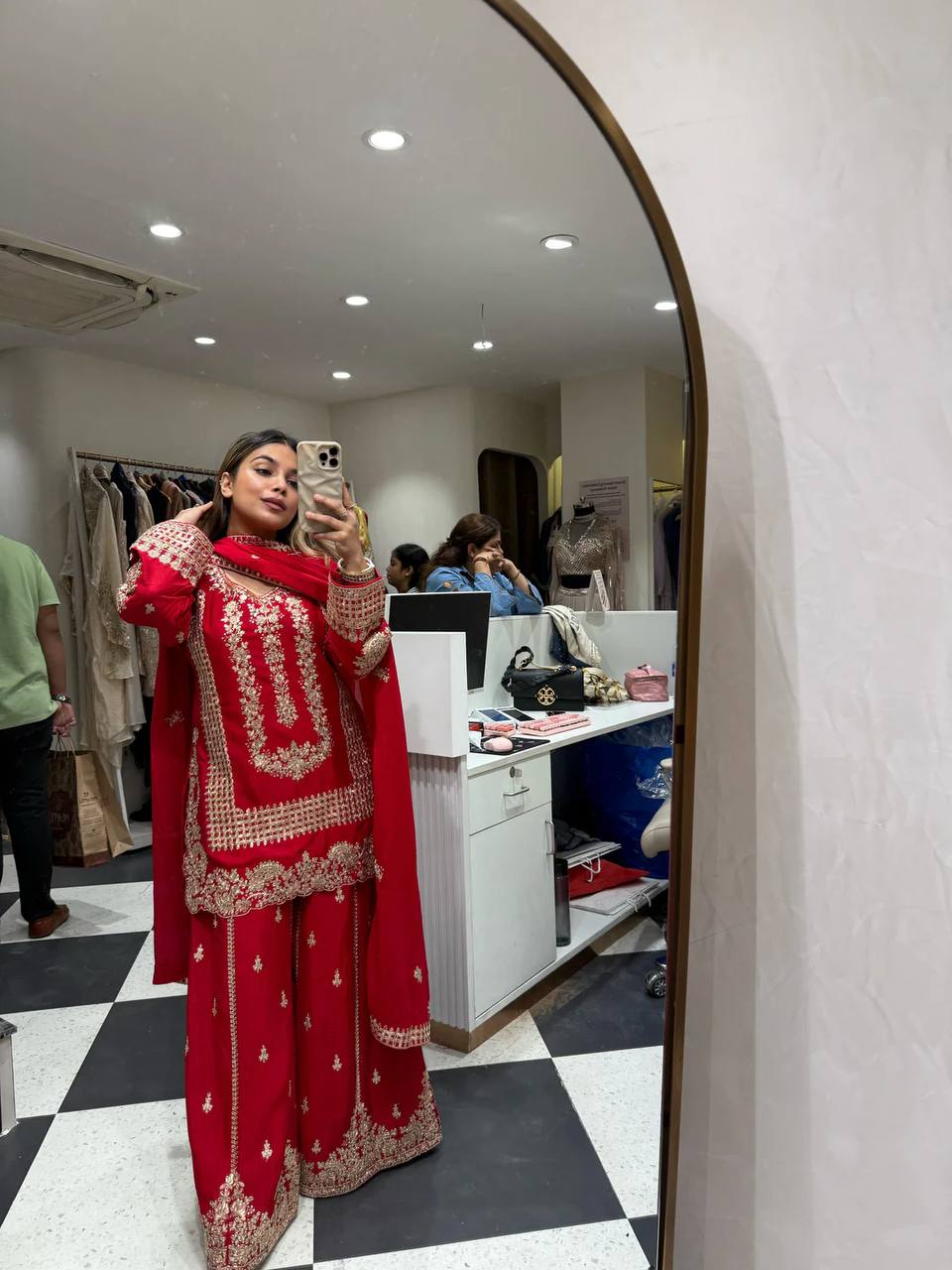 red sharara set amrodary