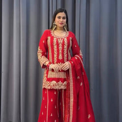 red sharara set amrodary
