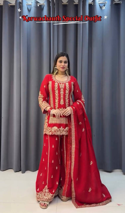 red sharara set amrodary