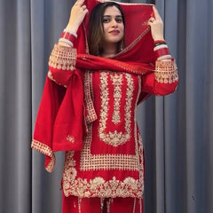 red sharara set amrodary