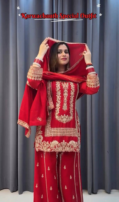 red sharara set amrodary