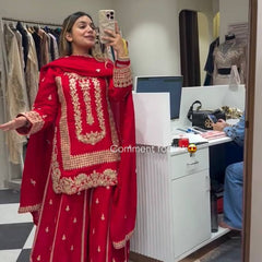 red sharara set amrodary