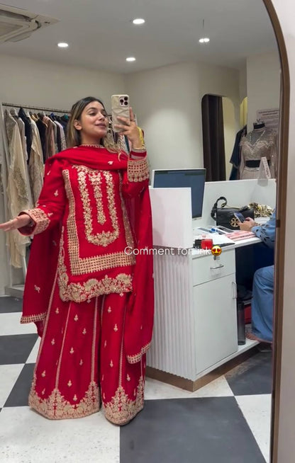 red sharara set amrodary