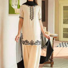 Cream & Black Embroidered 3-Piece Suit