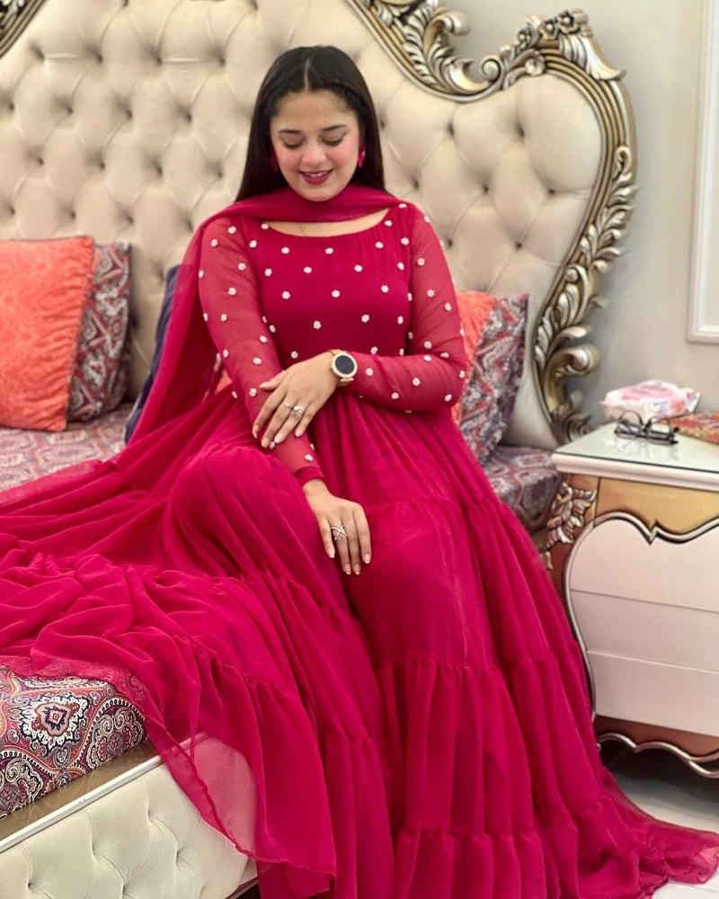 Hot Pink Layered Anarkali Gown