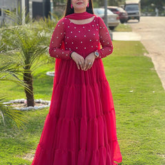 Hot Pink Layered Anarkali Gown