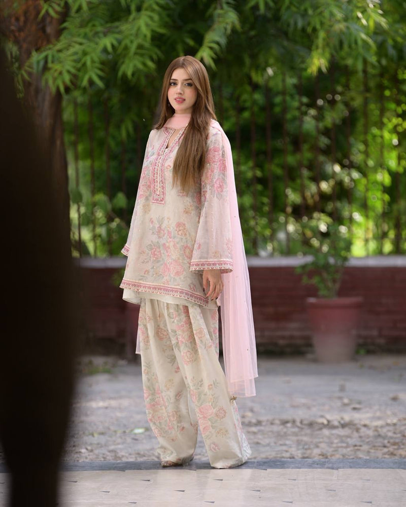 Đěsigner Party Wear Look Pur Sifon Georgette Top & Farshi Palazzo With Dupatta set