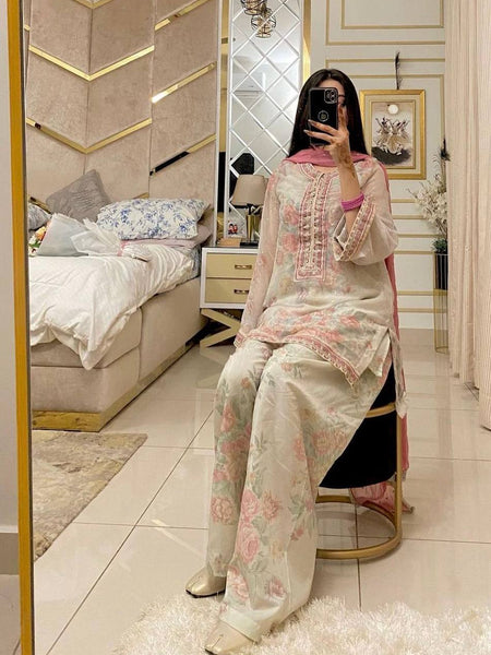 Đěsigner Party Wear Look Pur Sifon Georgette Top & Farshi Palazzo With Dupatta set