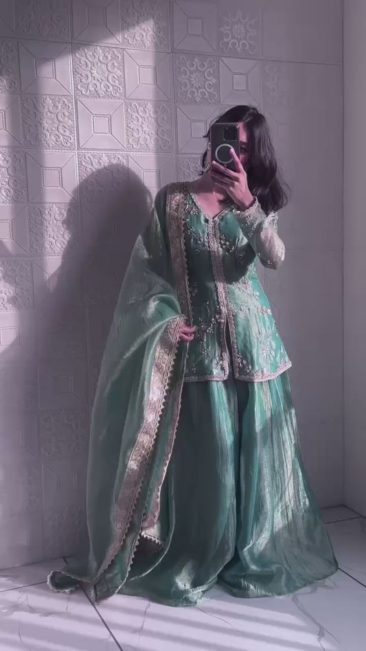 sea green organza sharara set