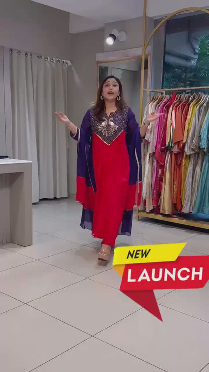 Royal Teal Peacock Embroidered Anarkali Kurta Set