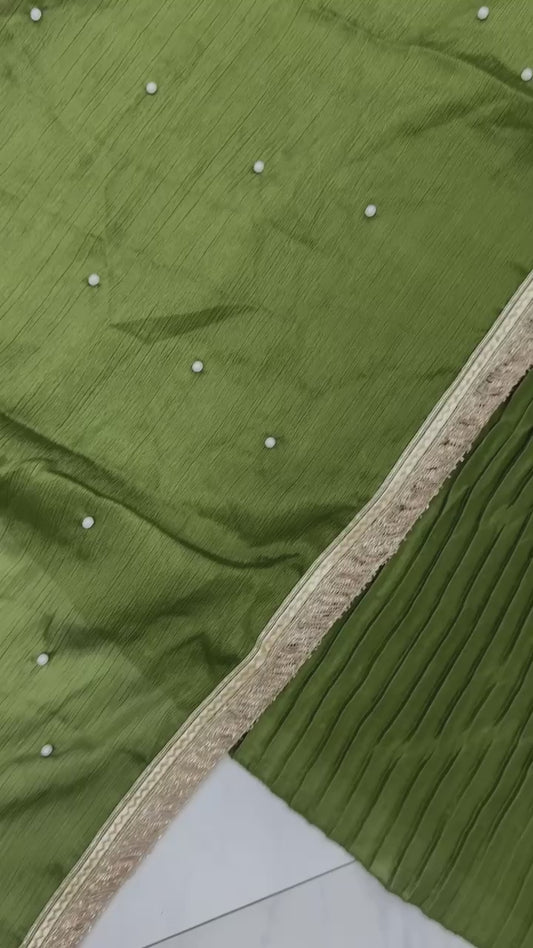 Olive Green Crushed Silk Angrakha