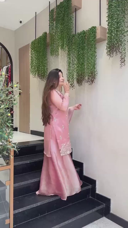 Aqua Blue Embroidered Kurta Sharara Set with Dupatta