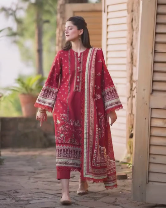 Rust Red Printed Lawn Suit