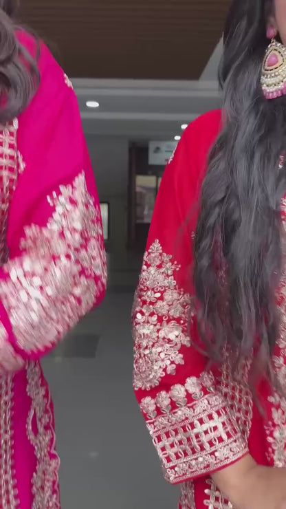 red sharara set amrodary