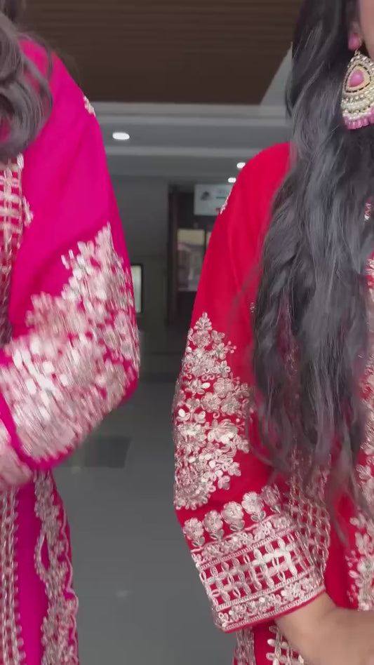 red sharara set amrodary