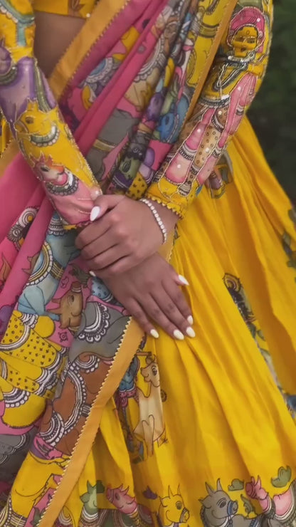 Yellow Fully Stitched Kalamkari Lehenga Choli